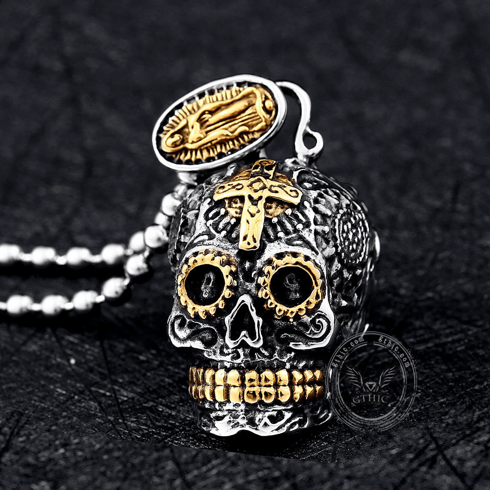 Vintage Cross Sugar Skull Pendant