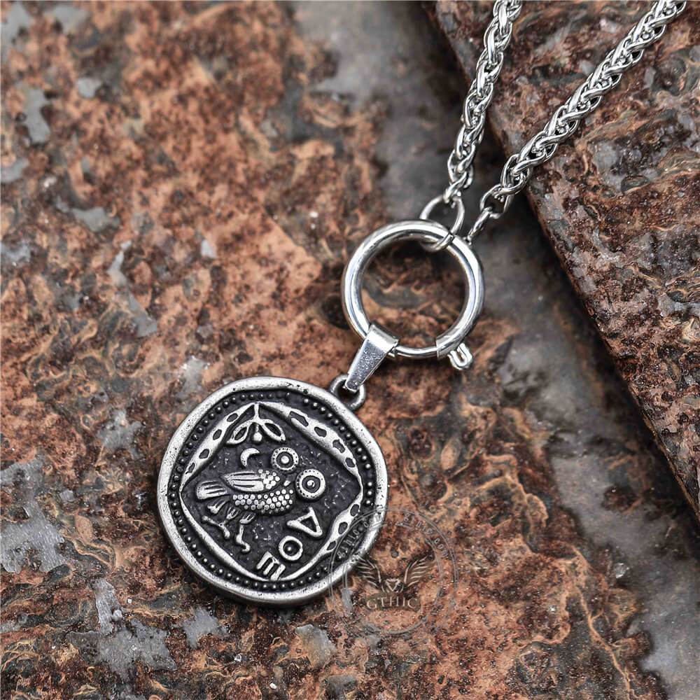 Vintage Owl Stainless Steel Coin Necklace