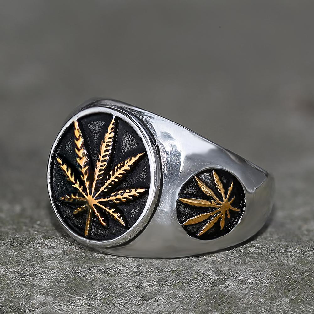 Hemp Leaf Stainless Steel Ring