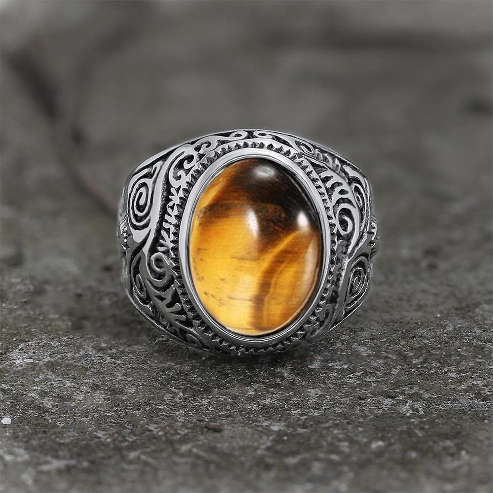 Vintage Pattern Gem Stainless Steel Ring