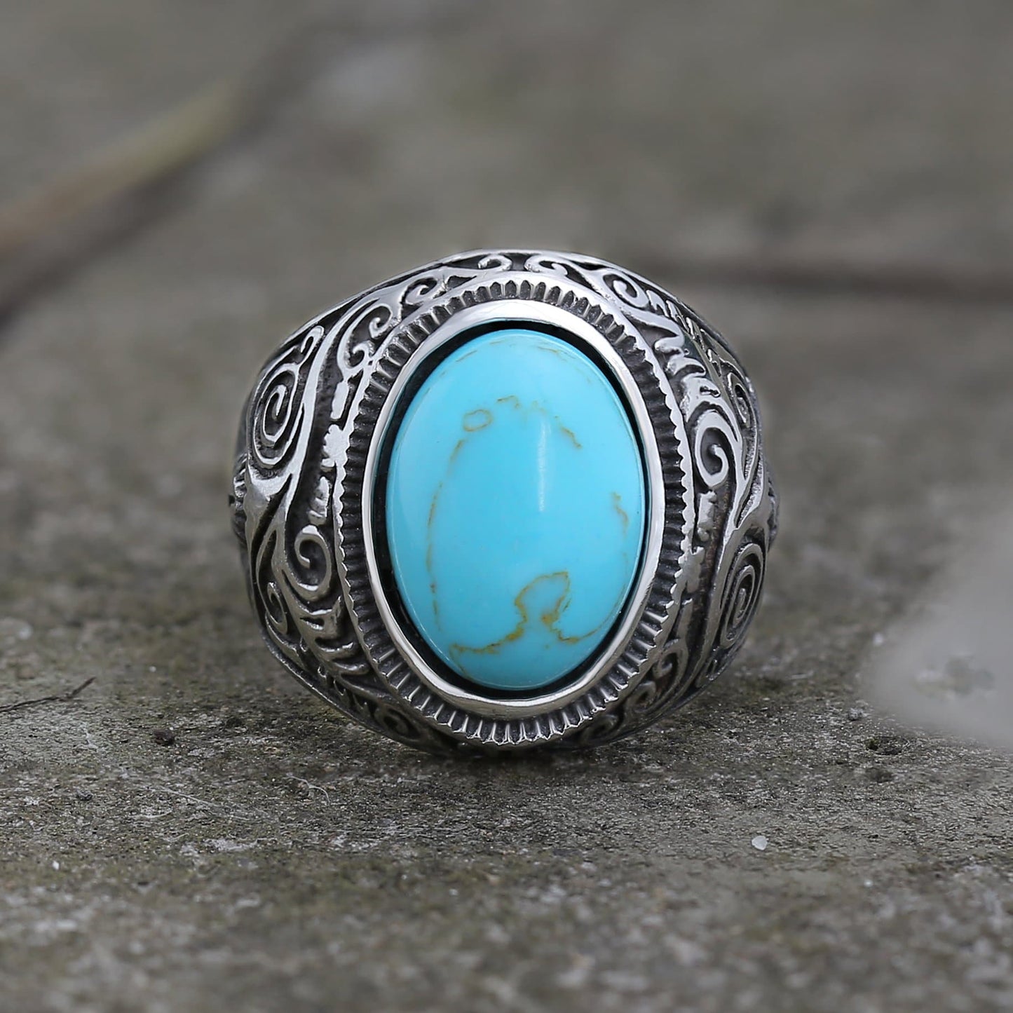 Vintage Pattern Gem Stainless Steel Ring