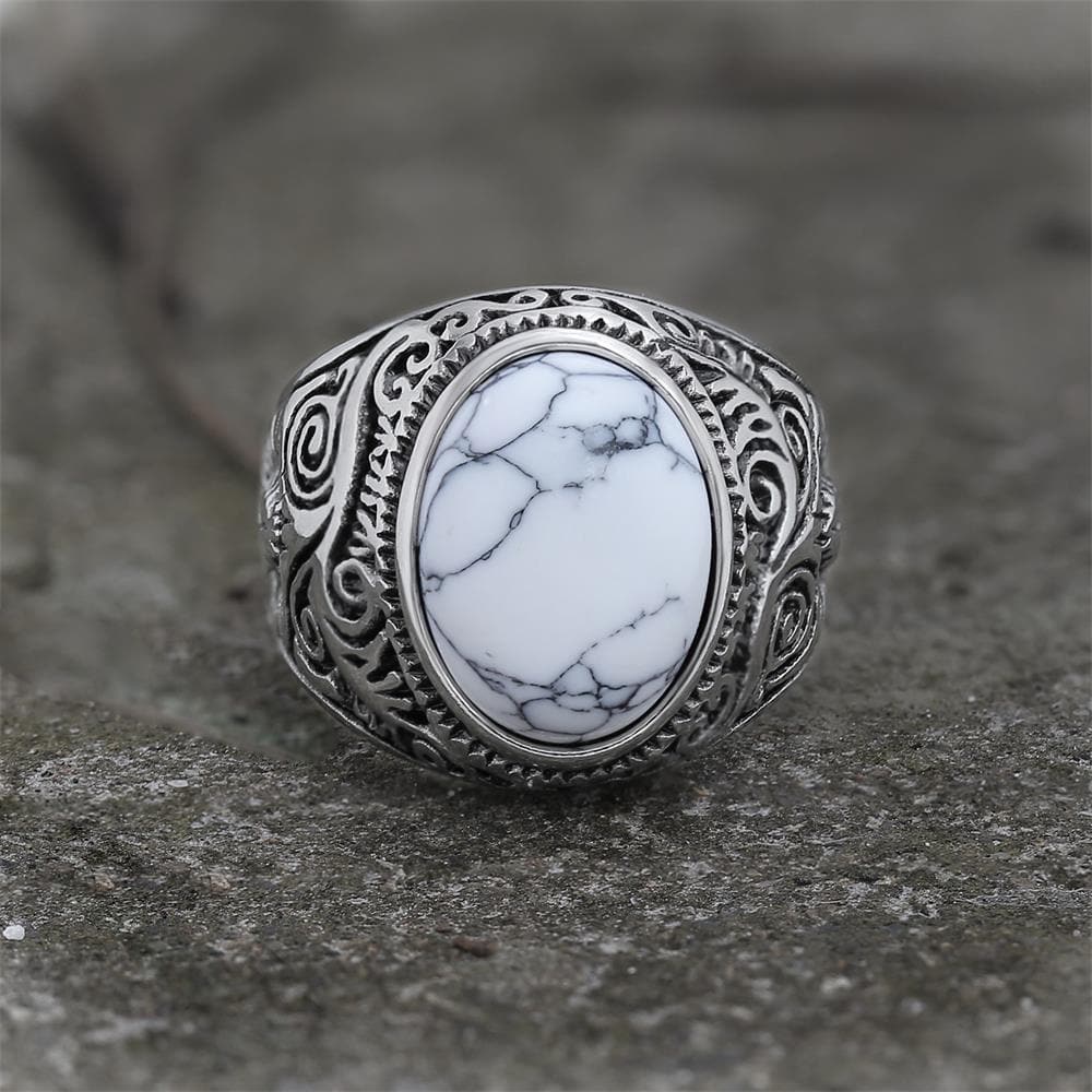 Vintage Pattern Gem Stainless Steel Ring