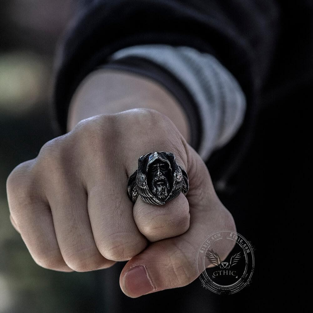 Mythology Odin Wolf Stainless Steel Viking Ring