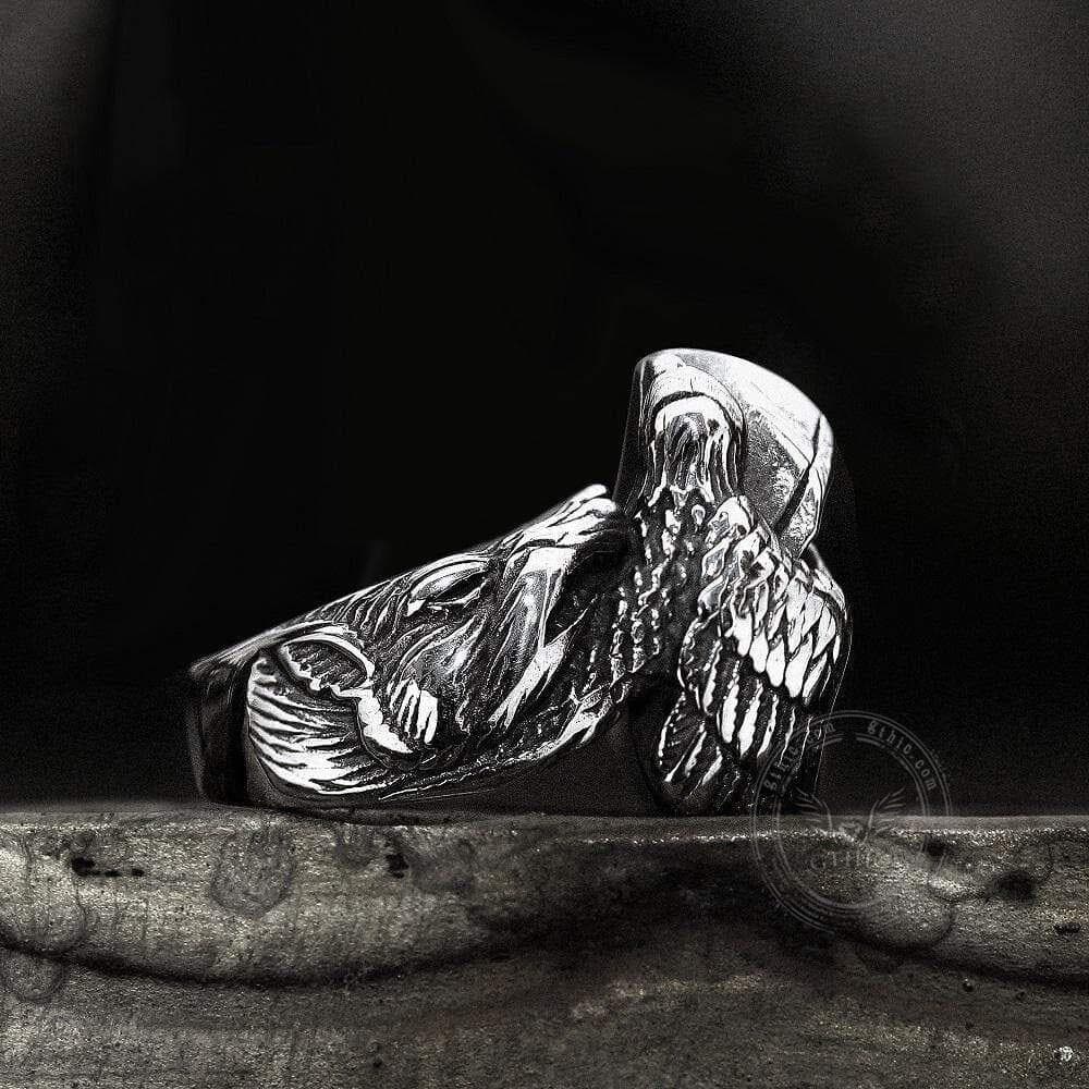 Mythology Odin Wolf Stainless Steel Viking Ring