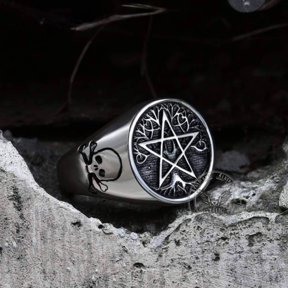 Pentagram Tree of Life Stainless Steel Viking Ring