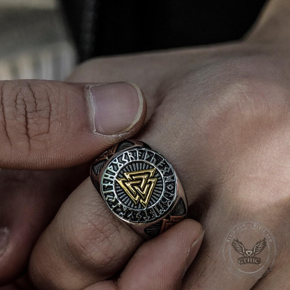 Runes Valknut Triangle Stainless Steel Viking Ring