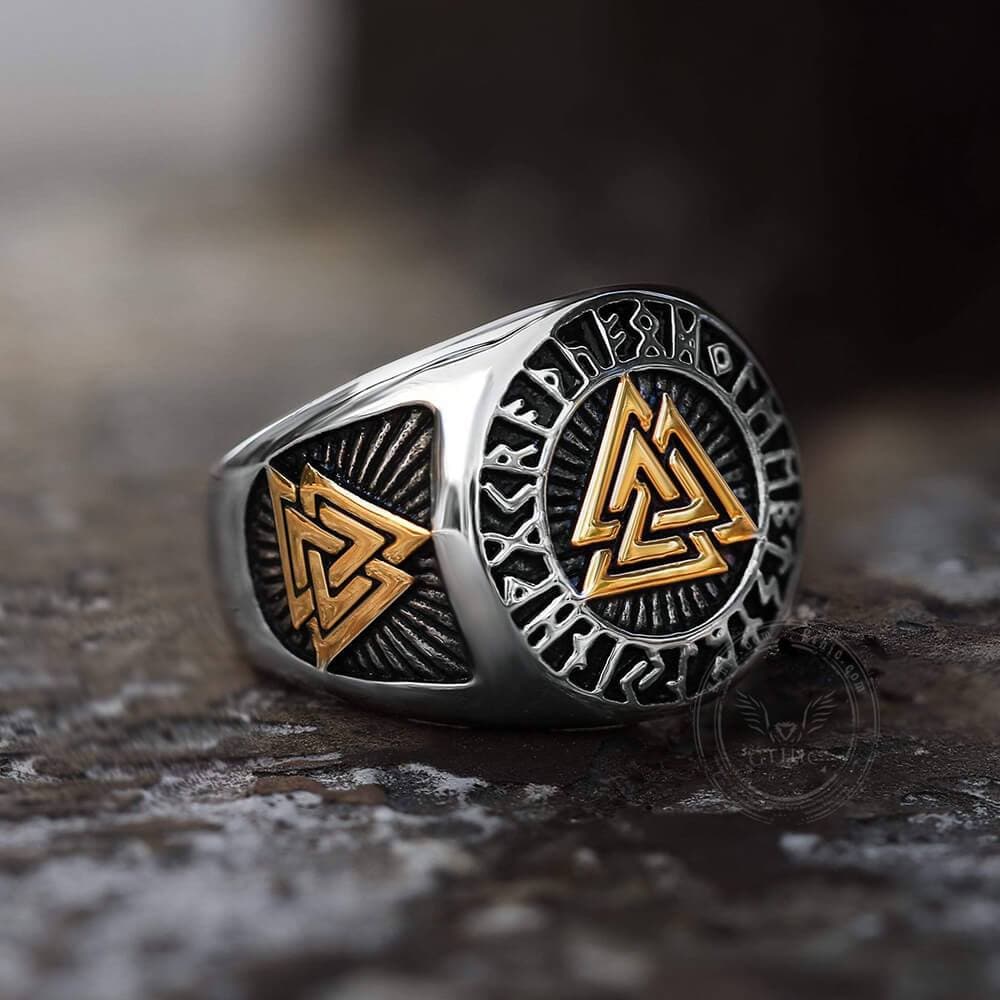 Runes Valknut Triangle Stainless Steel Viking Ring