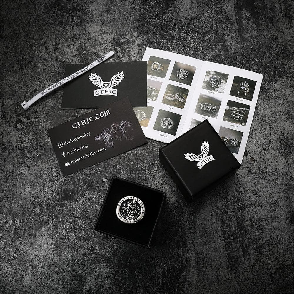 Saint Christopher Protect Us Stainless Steel Cross Ring