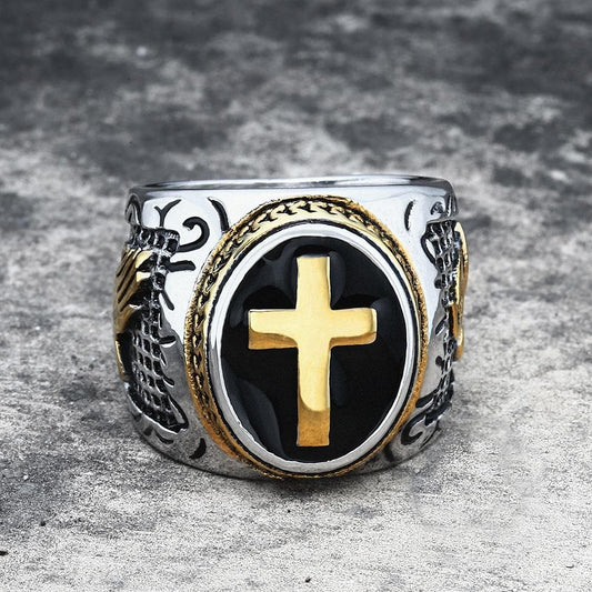 Retro Cross Stainless Steel Religious Ring