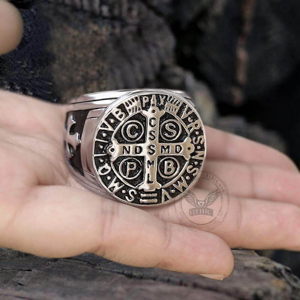 St. Benedict Stainless Steel Cross Ring