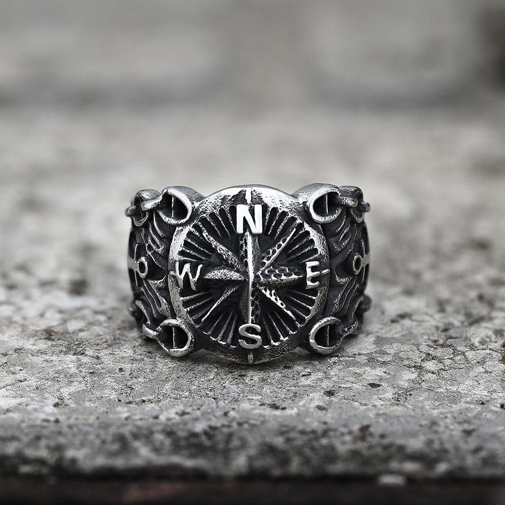 Vintage Northern Pirate Compass Stainless Steel Marine Ring