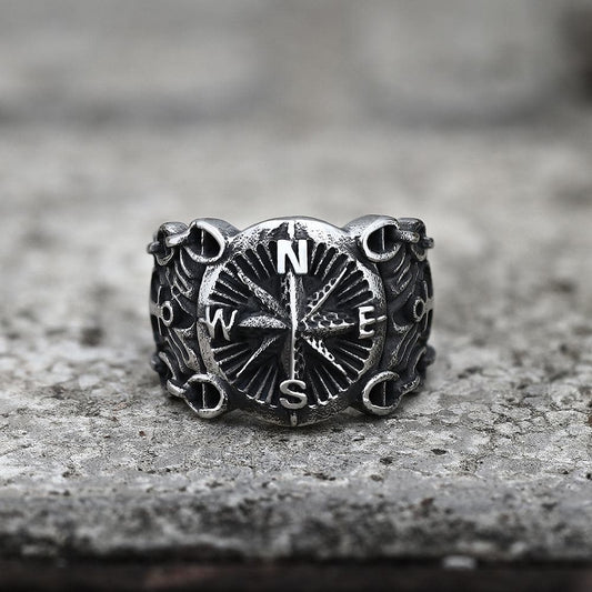Vintage Northern Pirate Compass Stainless Steel Marine Ring