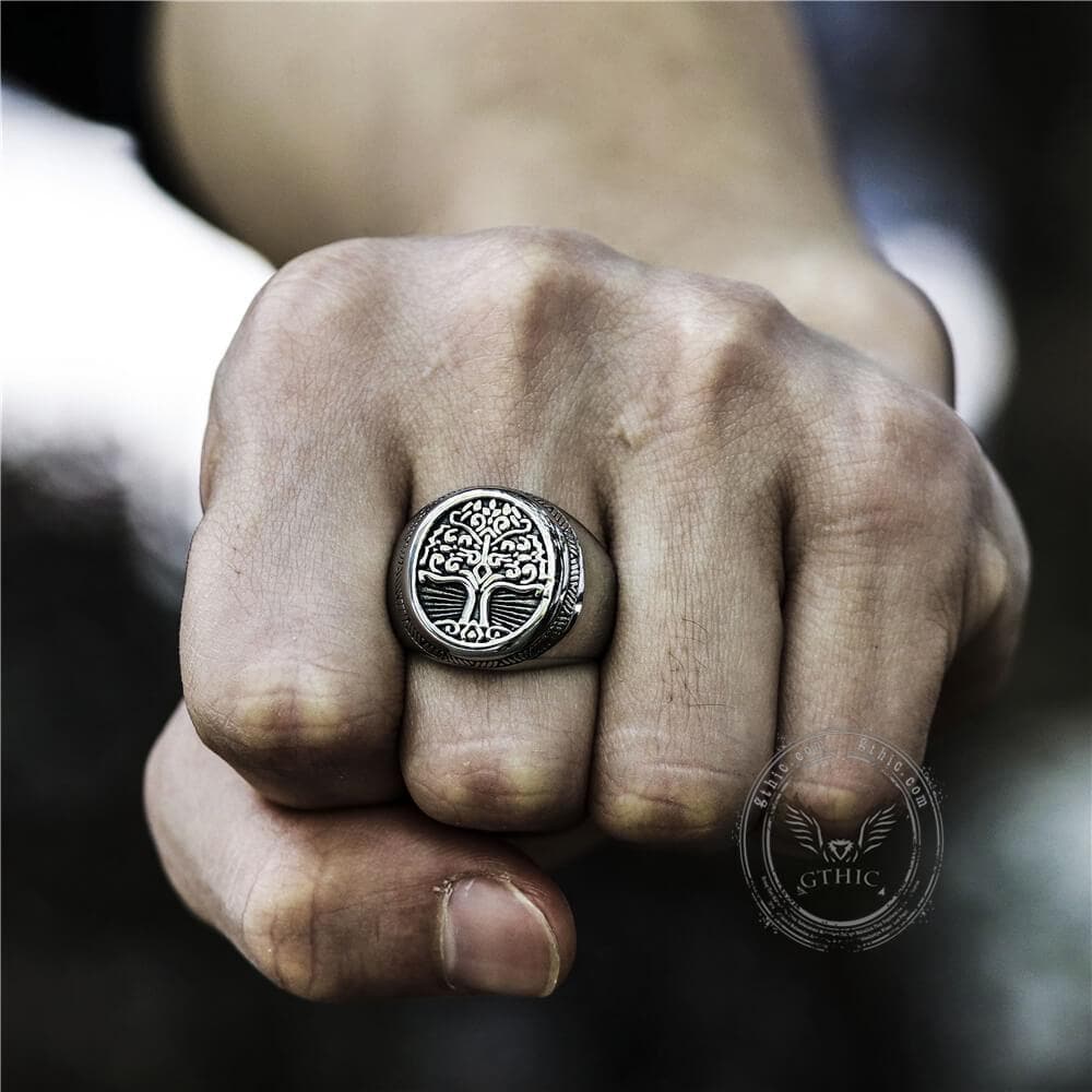 Tree of Life Signet Stainless Steel Viking Ring
