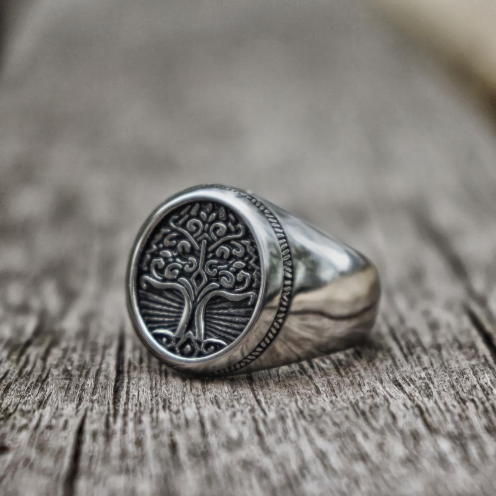 Tree of Life Signet Stainless Steel Viking Ring