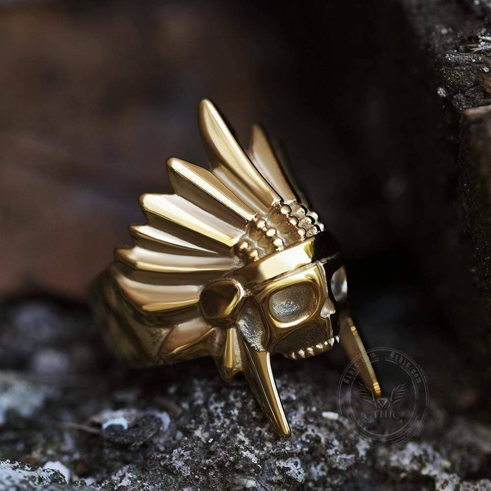 Tribal Chief Stainless Steel Skull Ring