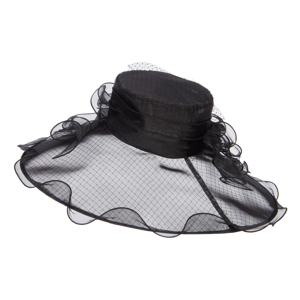 Ruffled Flower Organza Hat with Net
