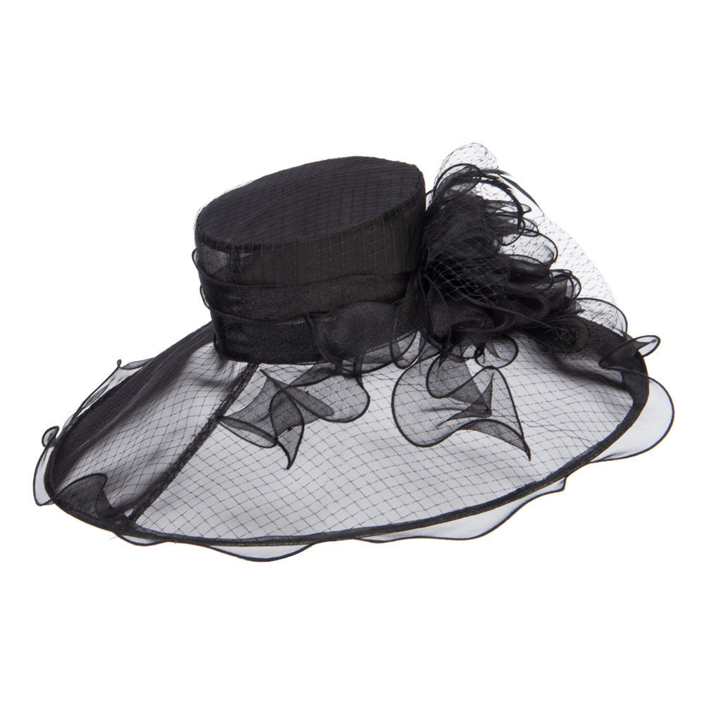 Ruffled Flower Organza Hat with Net