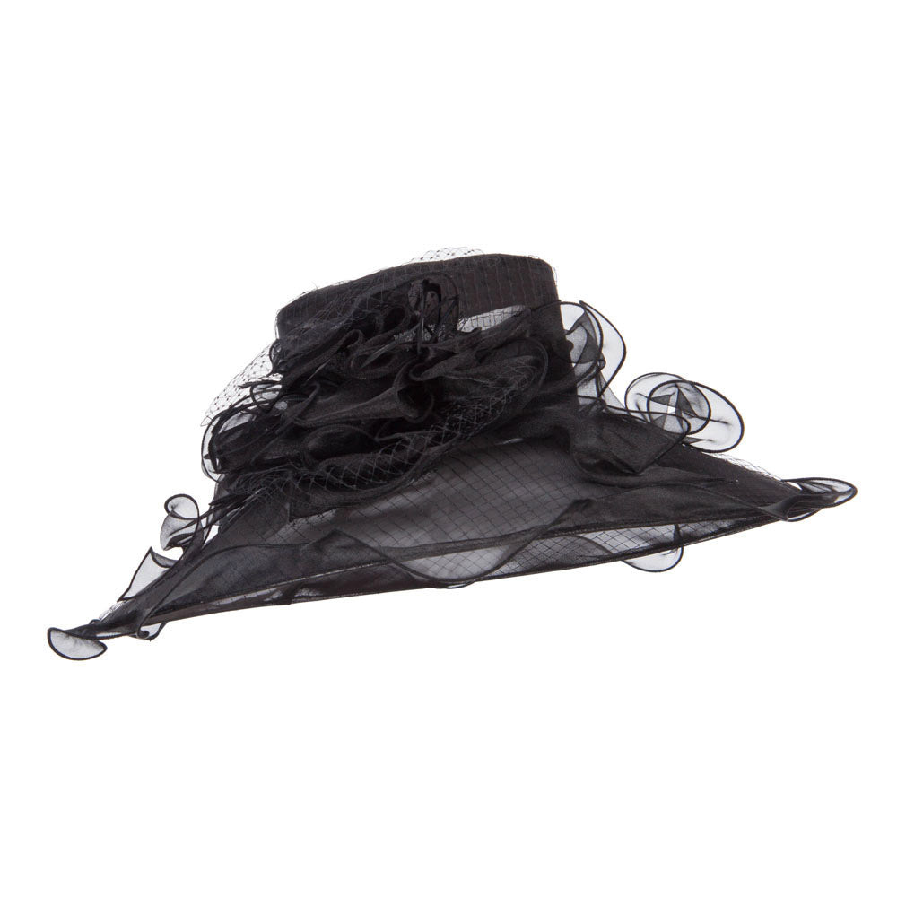 Ruffled Flower Organza Hat with Net