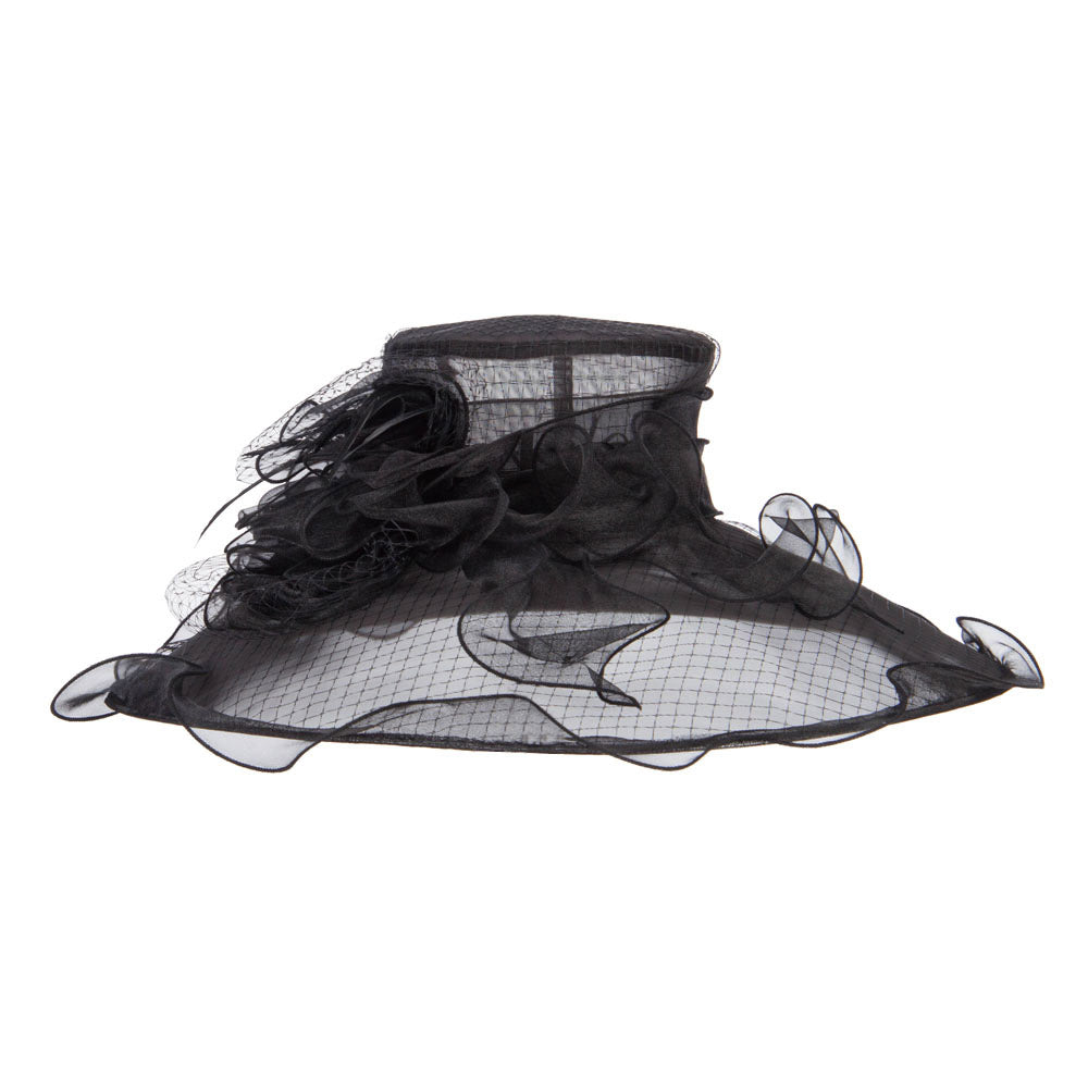 Ruffled Flower Organza Hat with Net