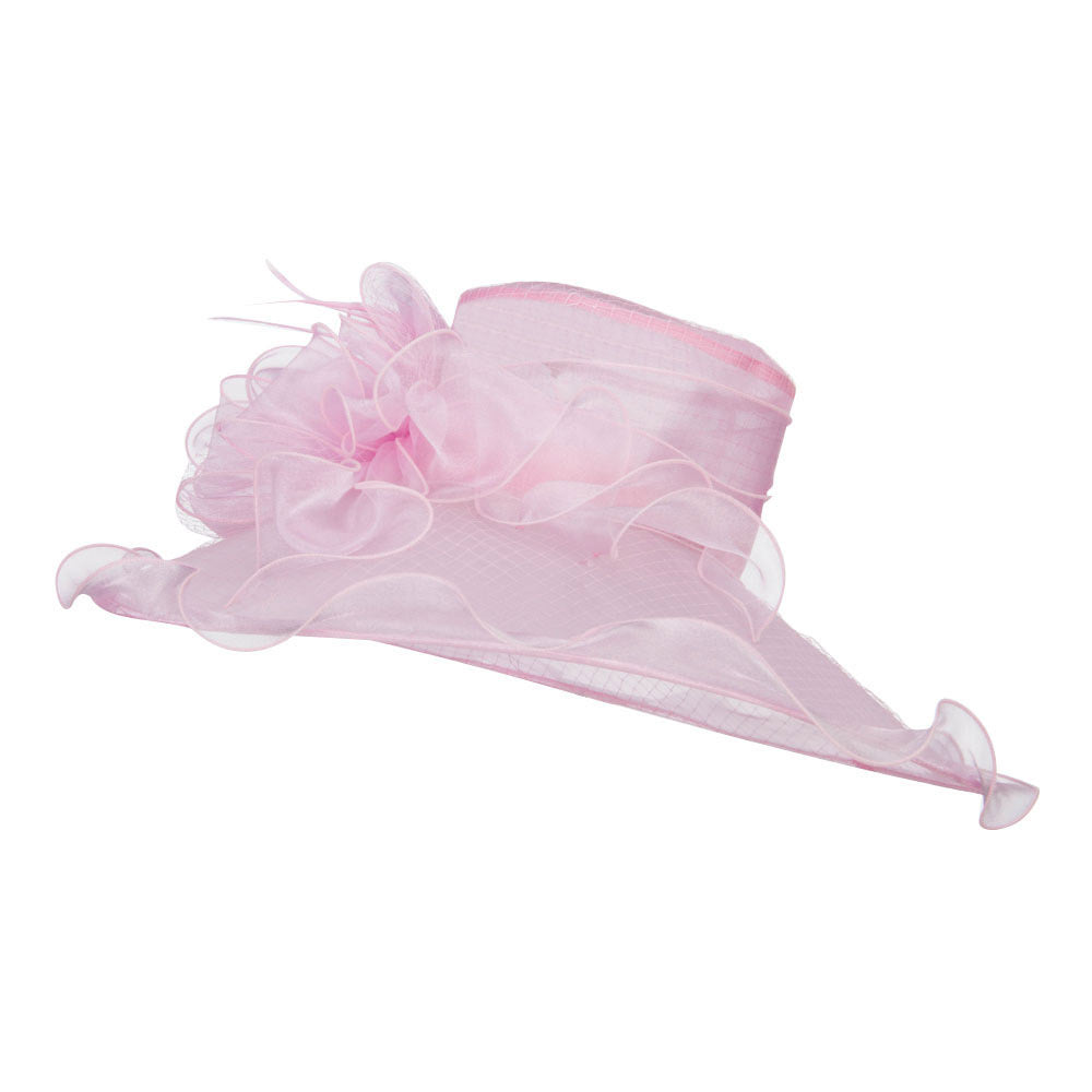 Ruffled Flower Organza Hat with Net