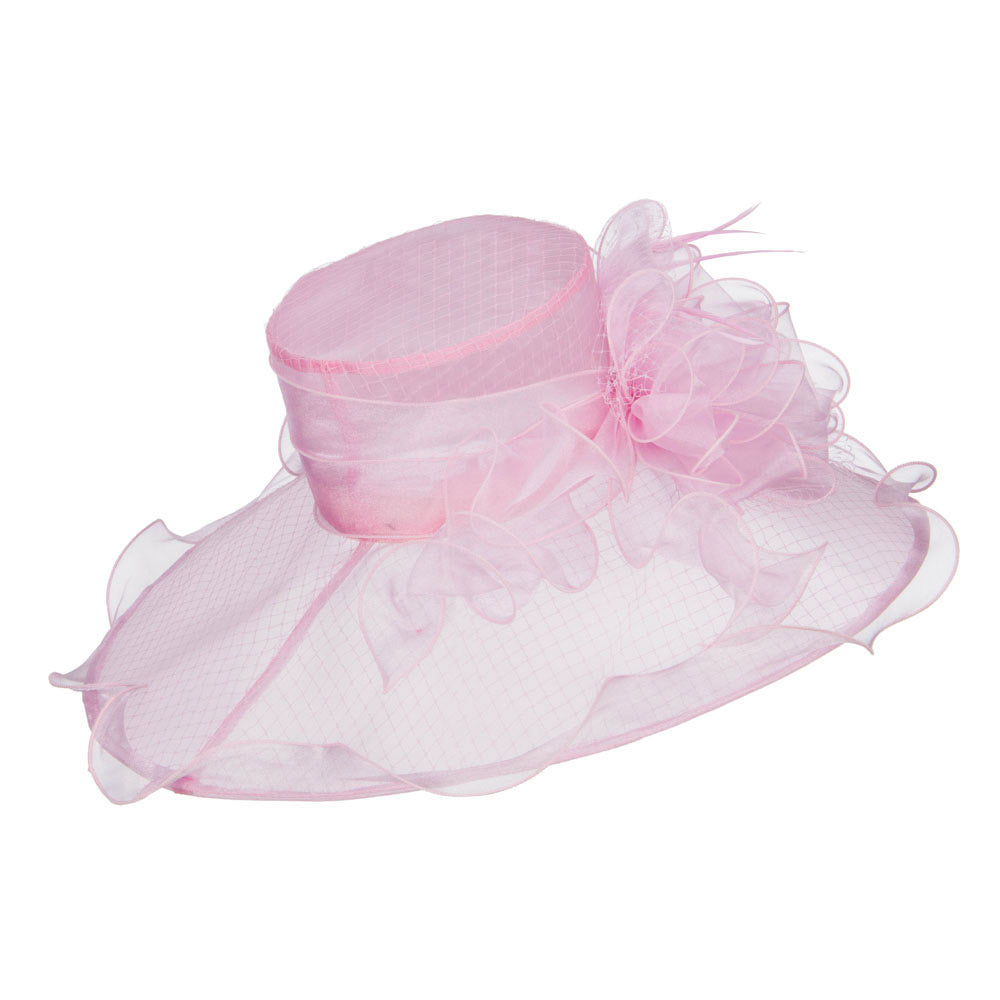 Ruffled Flower Organza Hat with Net