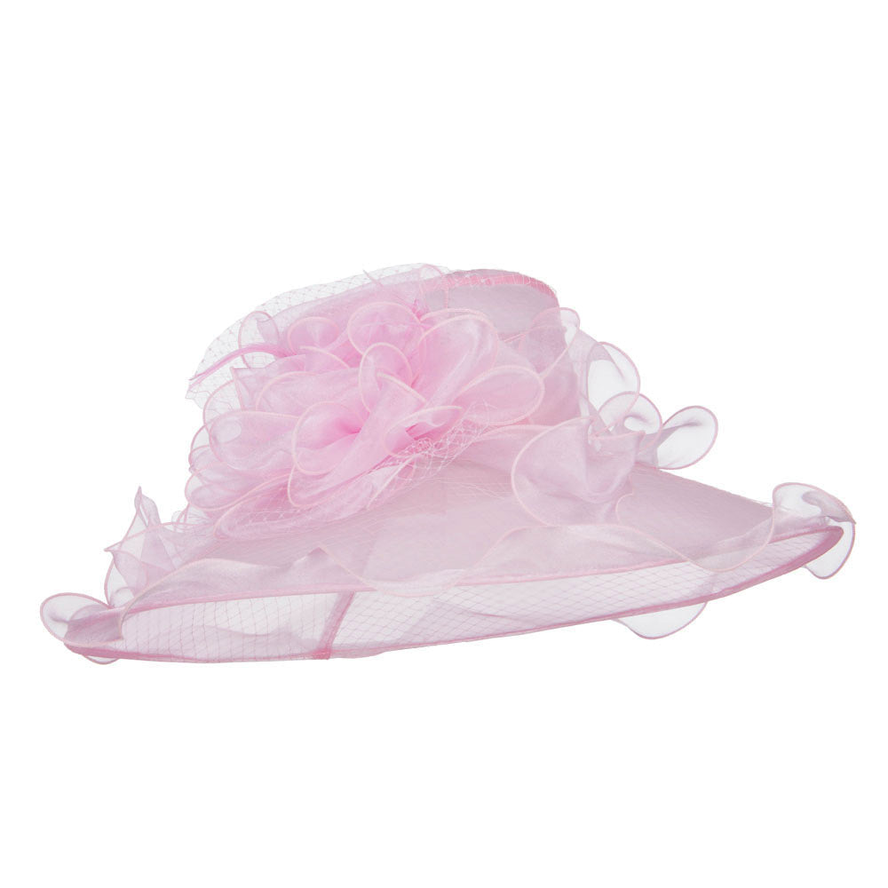 Ruffled Flower Organza Hat with Net