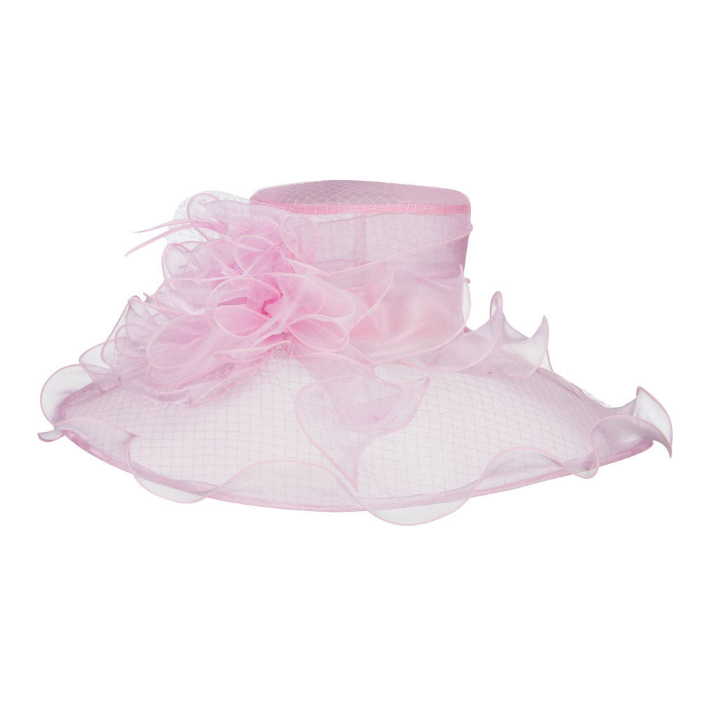 Ruffled Flower Organza Hat with Net