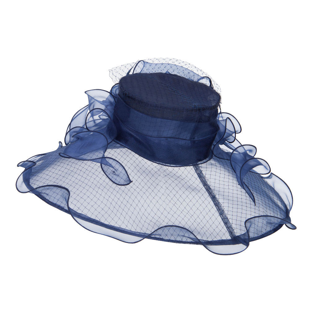 Ruffled Flower Organza Hat with Net