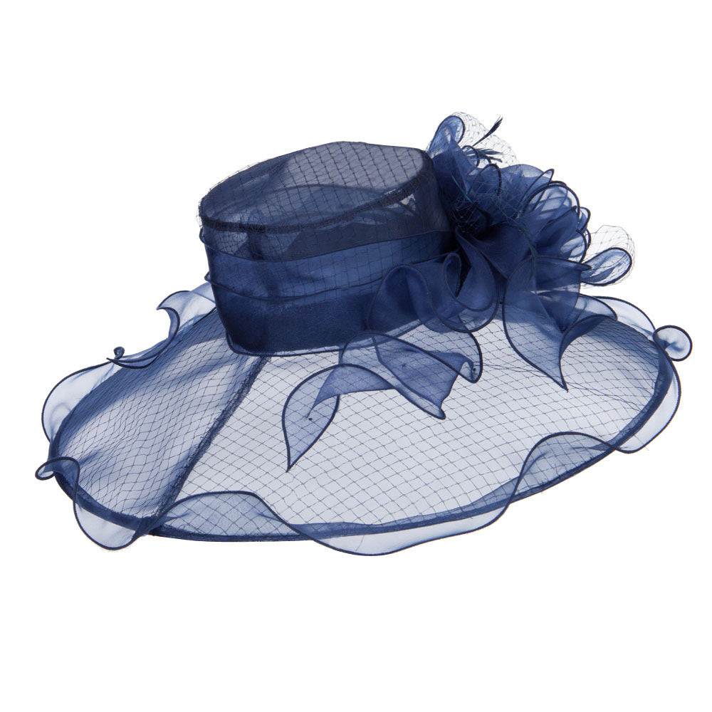 Ruffled Flower Organza Hat with Net
