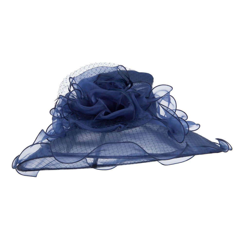 Ruffled Flower Organza Hat with Net