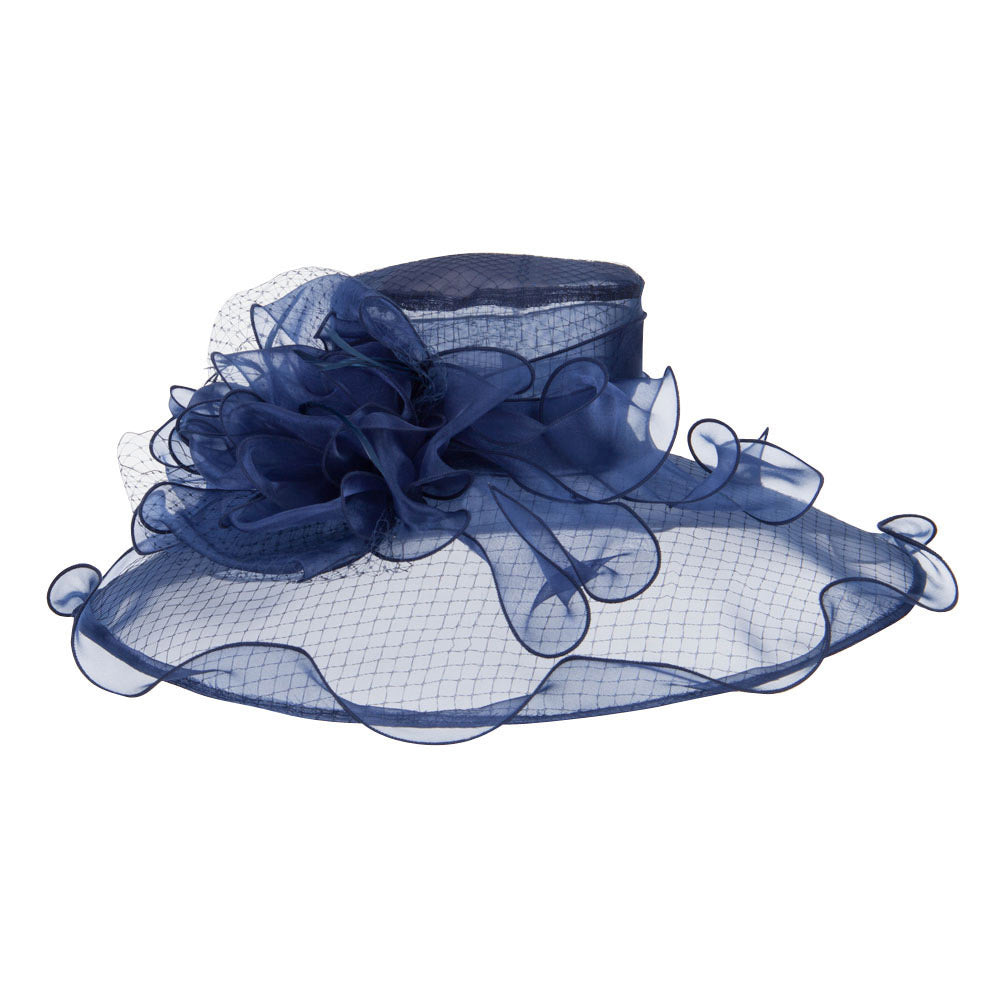 Ruffled Flower Organza Hat with Net