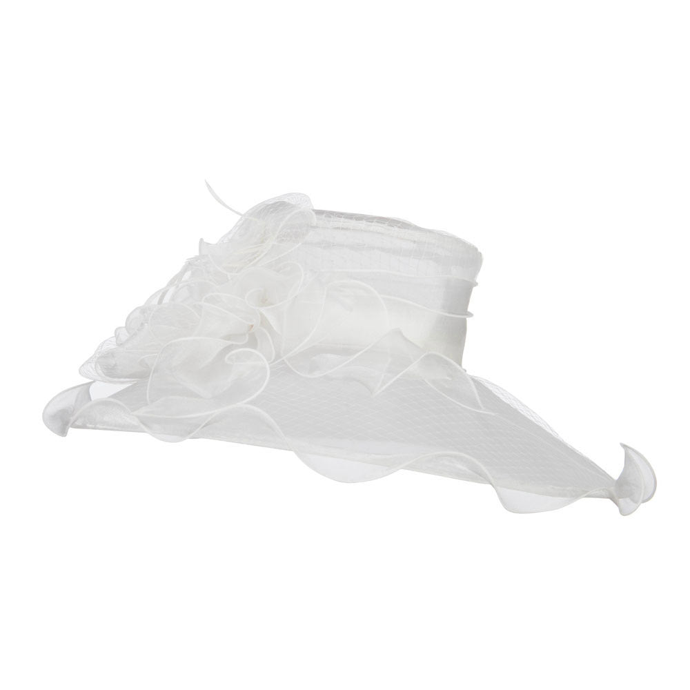 Ruffled Flower Organza Hat with Net