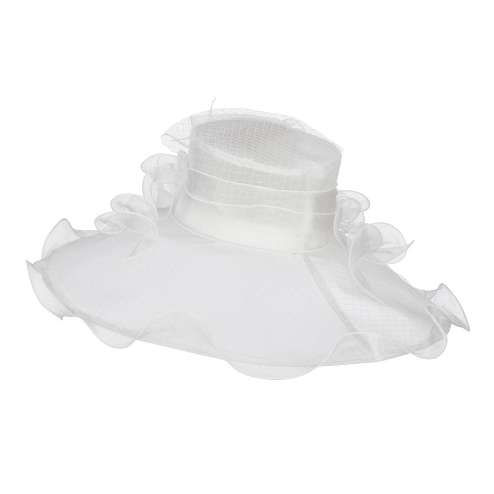 Ruffled Flower Organza Hat with Net