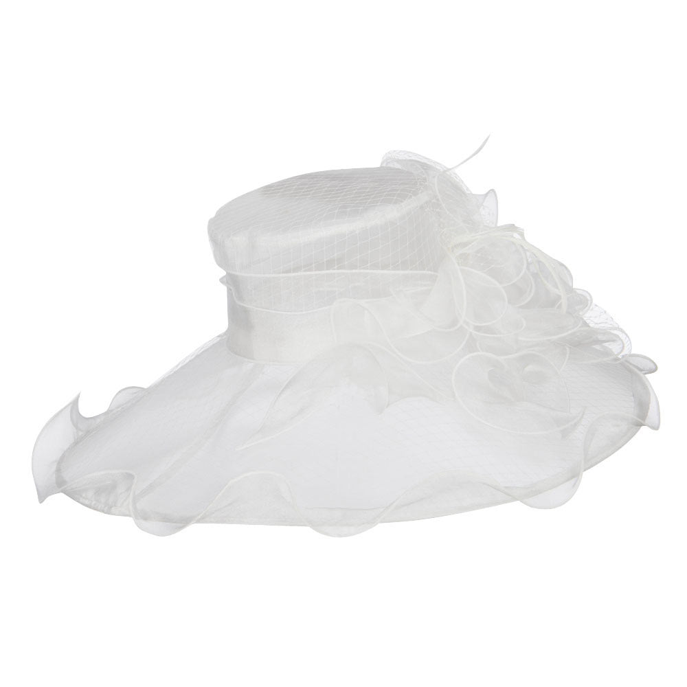 Ruffled Flower Organza Hat with Net