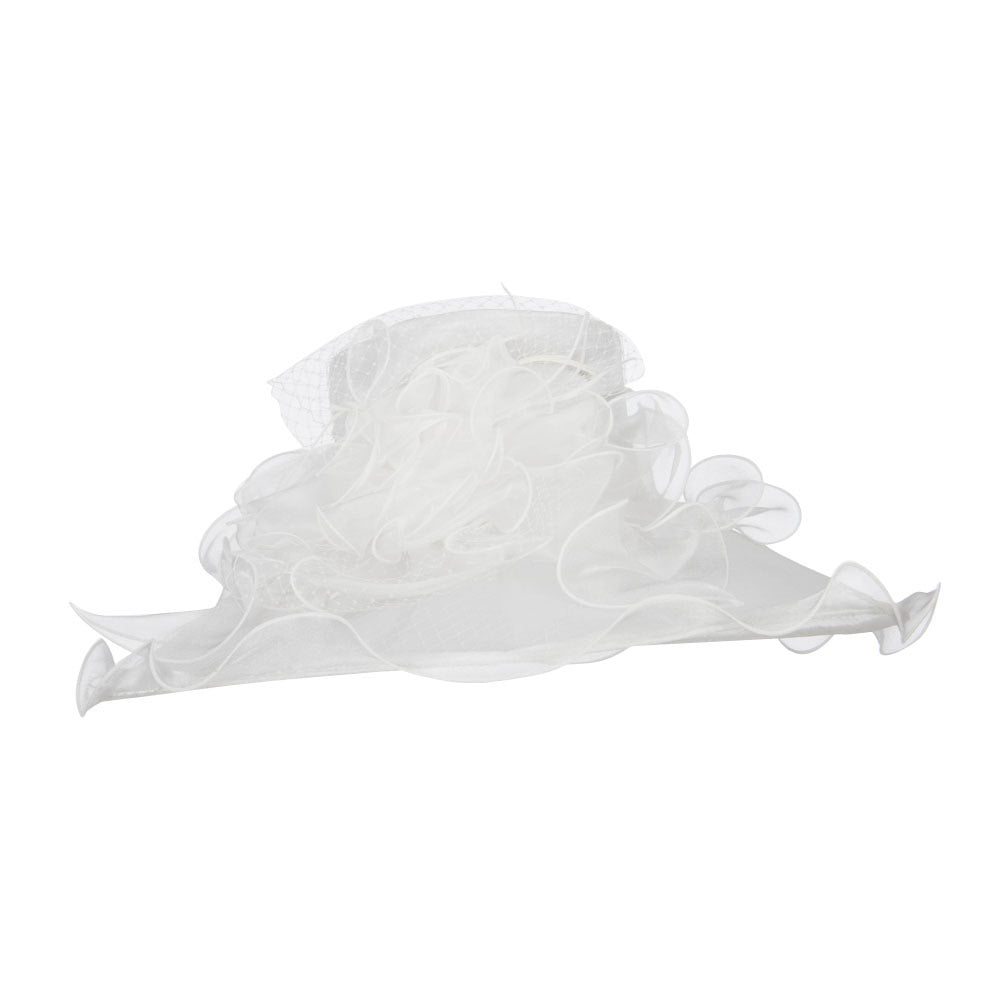 Ruffled Flower Organza Hat with Net