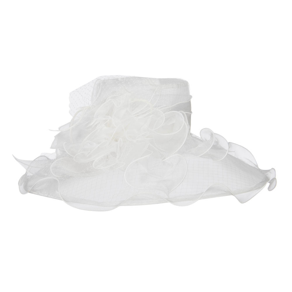 Ruffled Flower Organza Hat with Net