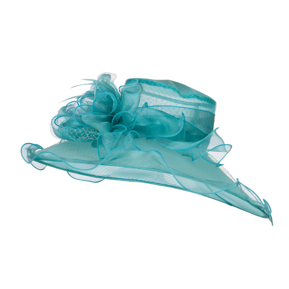 Ruffled Flower Organza Hat with Net