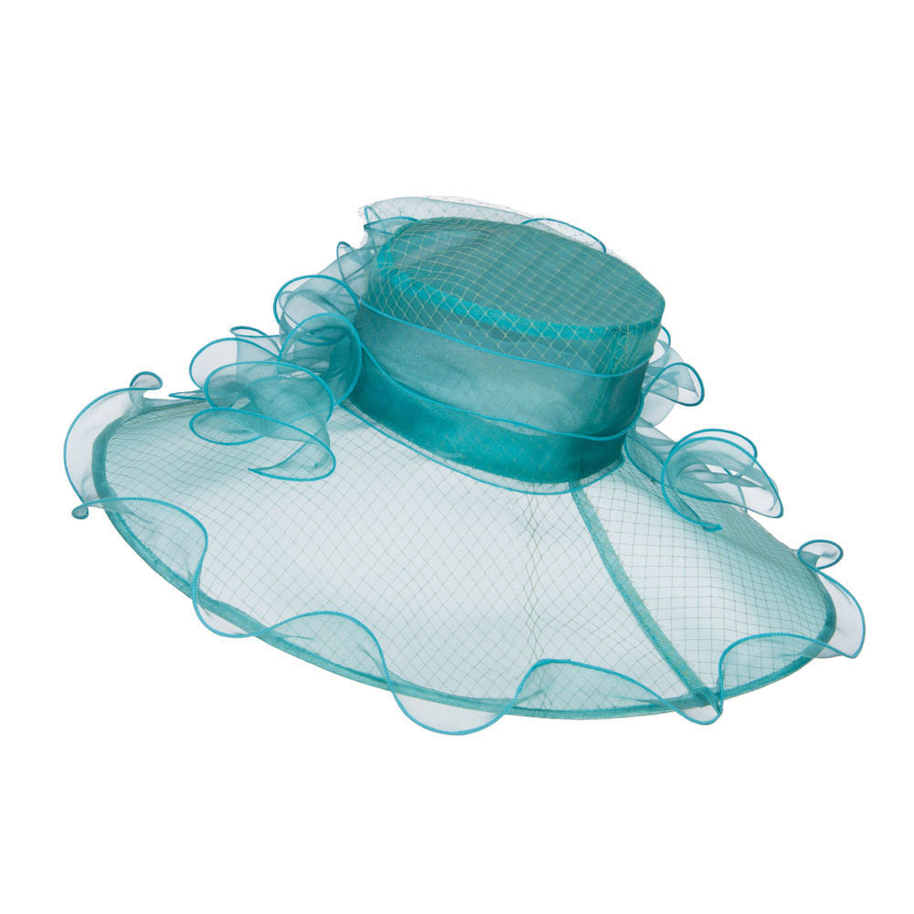 Ruffled Flower Organza Hat with Net