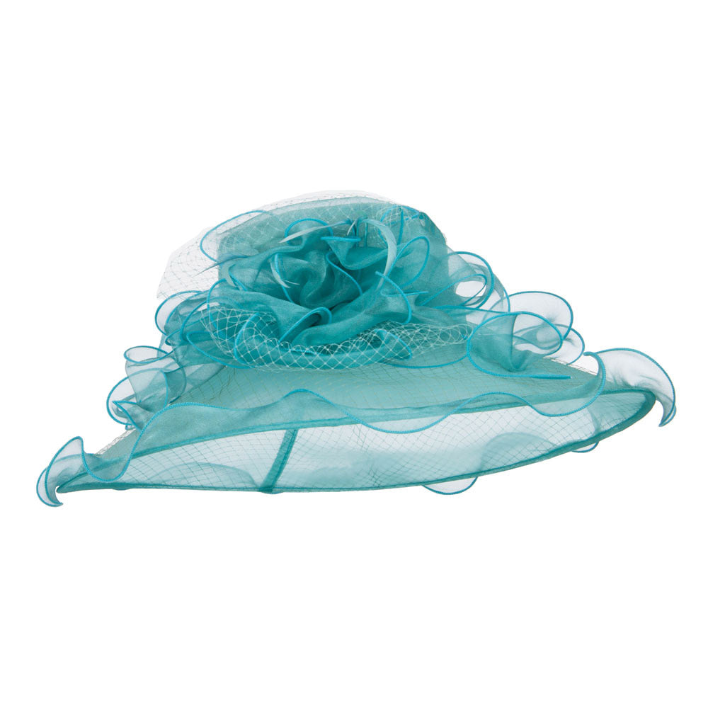 Ruffled Flower Organza Hat with Net