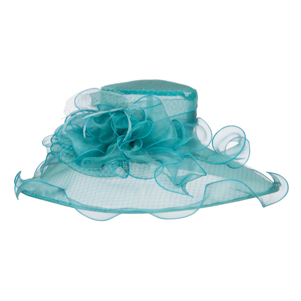 Ruffled Flower Organza Hat with Net
