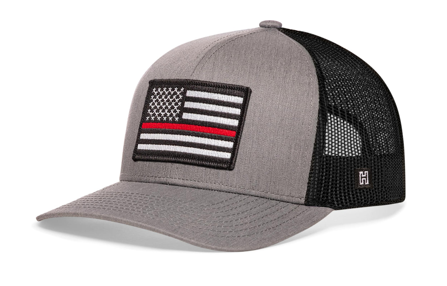 Thin Red Line Trucker Hat  |  Gray-Black Fire Snapback