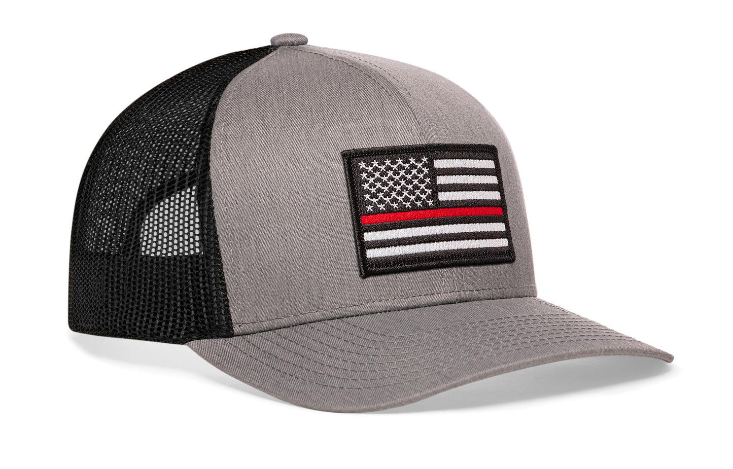 Thin Red Line Trucker Hat  |  Gray-Black Fire Snapback