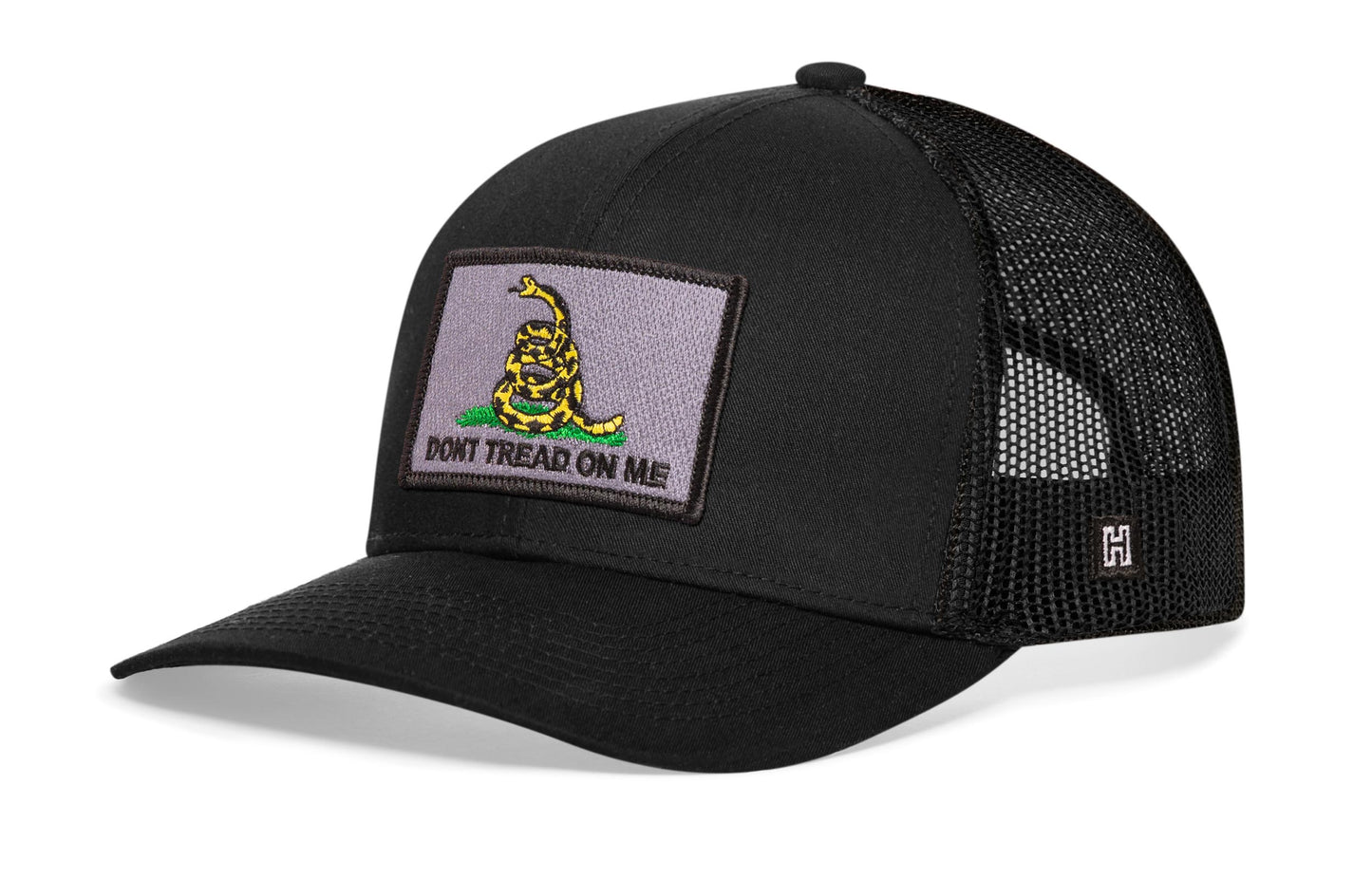 Dont Tread On Me Trucker Hat  |  Black Gadsden Flag Tactical Snapback
