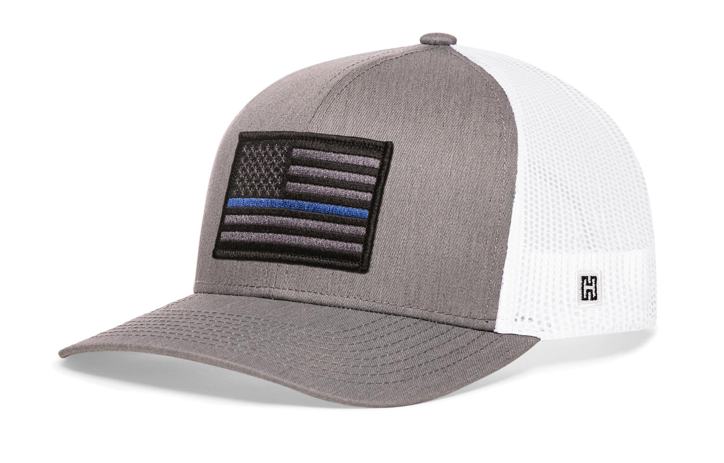 Thin Blue Line Trucker Hat  |  Gray-White Police Tactical Snapback