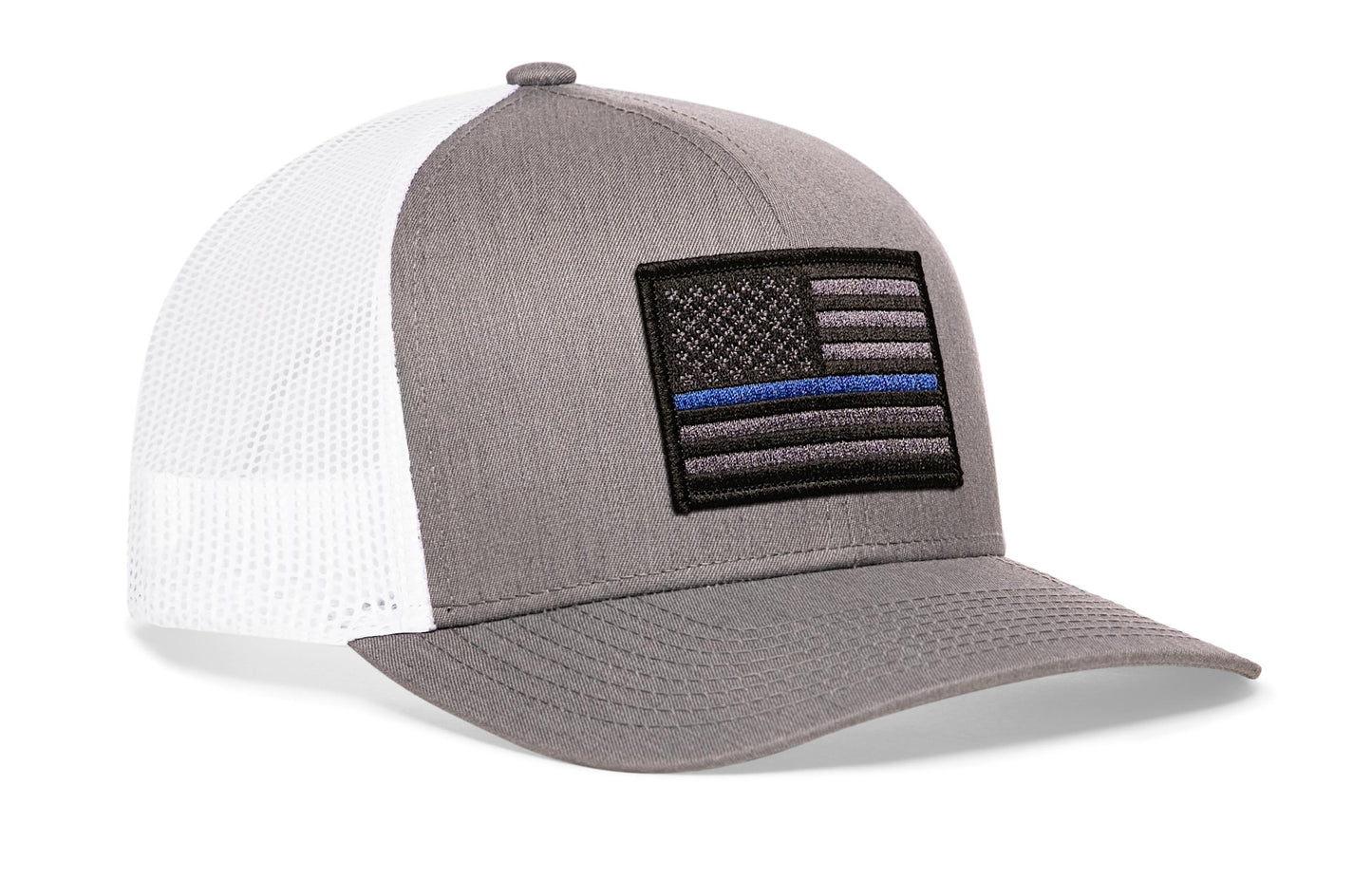 Thin Blue Line Trucker Hat  |  Gray-White Police Tactical Snapback