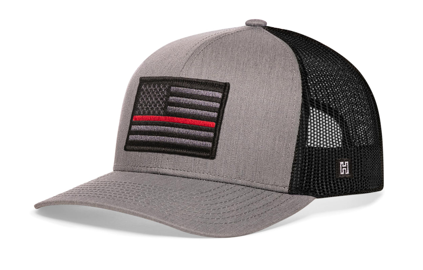 Thin Red Line Trucker Hat  |  Gray-Black Fire Tactical Snapback