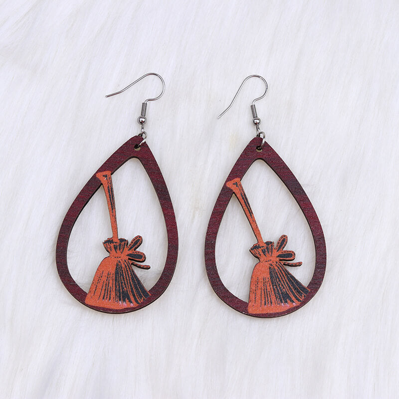 Halloween Element Drip Wood Dangle Earrings