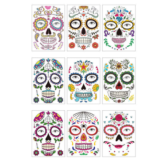 Halloween Sugar Skull Face Makeup Temporary Tattoo Stickers