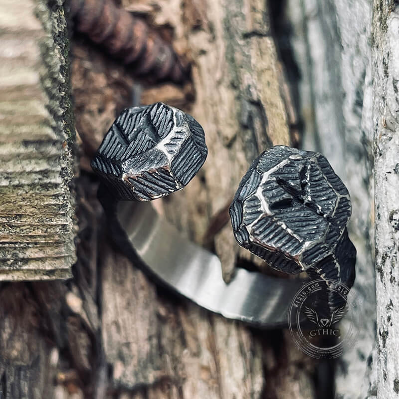 Hammered Pattern Runes Stainless Steel Open Ring