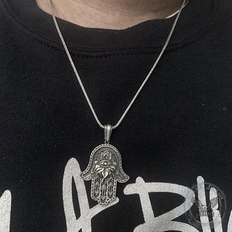 Hamsa Hand Evil Eye Pure Tin Necklace